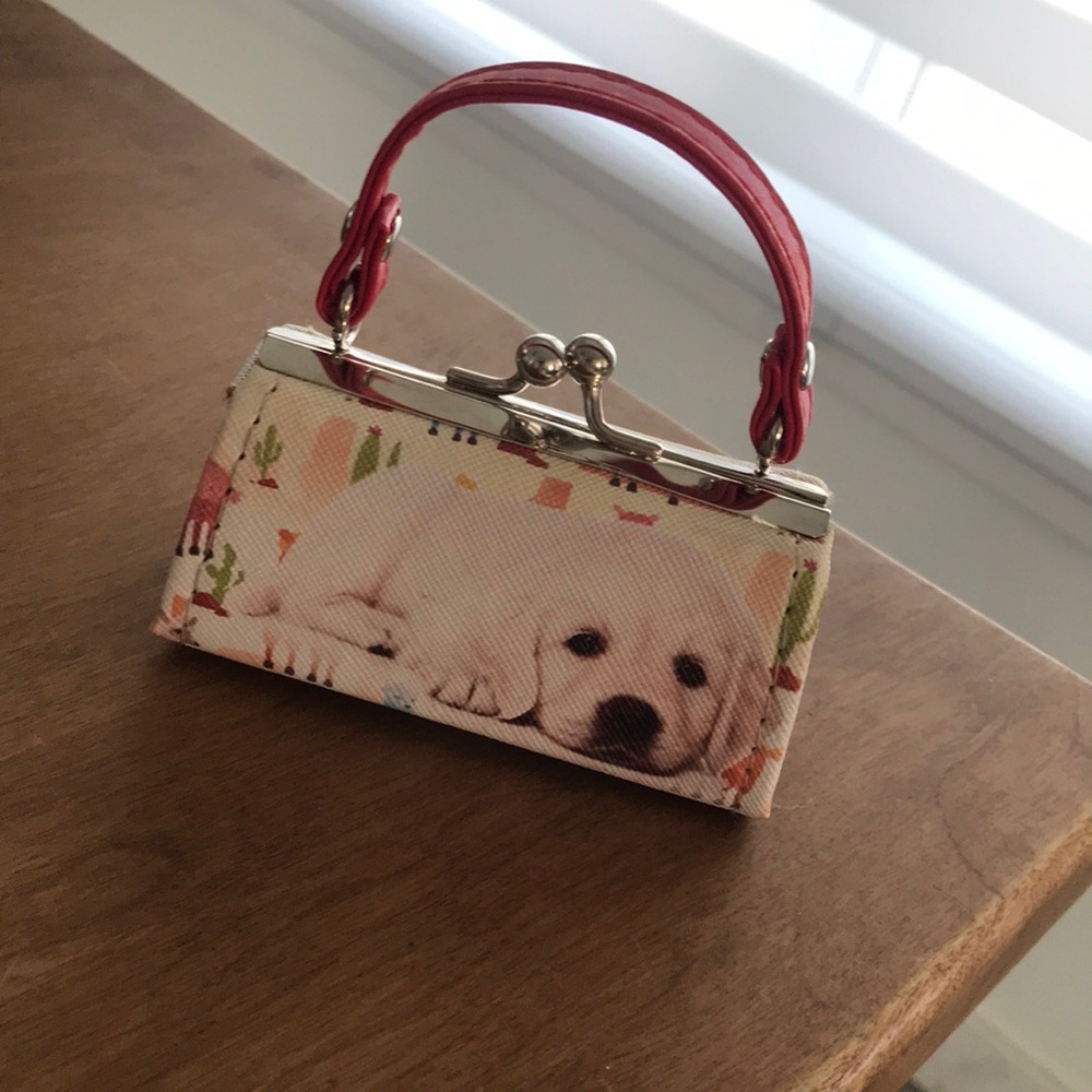 Cute Puppy Print Kids Accessory Bag with Red Handle